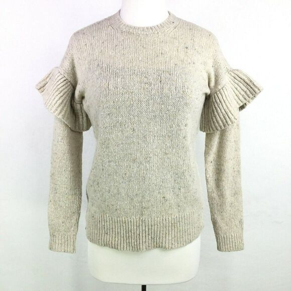 Ralph Lauren Wool Alpaca Sweater Size S Ruffled Sleeves Mascarpone Cream Multi - Picture 4 of 11